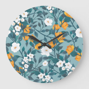 Apfelblüten-Muster: blühendes Muster-Motiv. Große Wanduhr