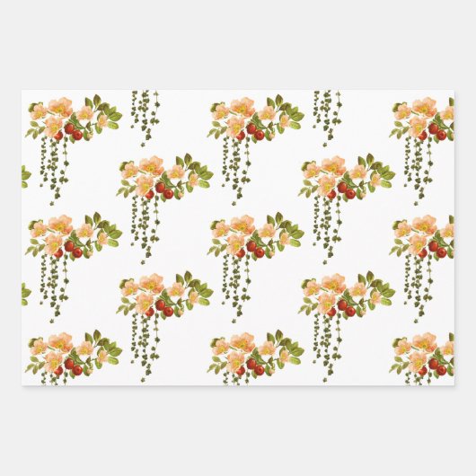 Apfelblüten und Rosehips Geschenkpapier Set (Vorderseite)