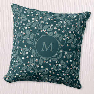Apfelblüten-Zweige Botanisches Grün Monogramm Kissen