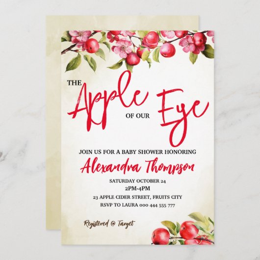 Apfeldusche, Babydusche Einladung (Vorne/Hinten)