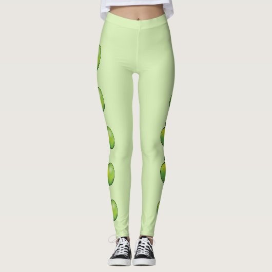 Apfelfrüchte aus grünem Cartoon auf hellgrün Leggings (Vorderseite)