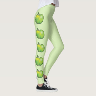 Apfelfrüchte aus grünem Cartoon auf hellgrün Leggings