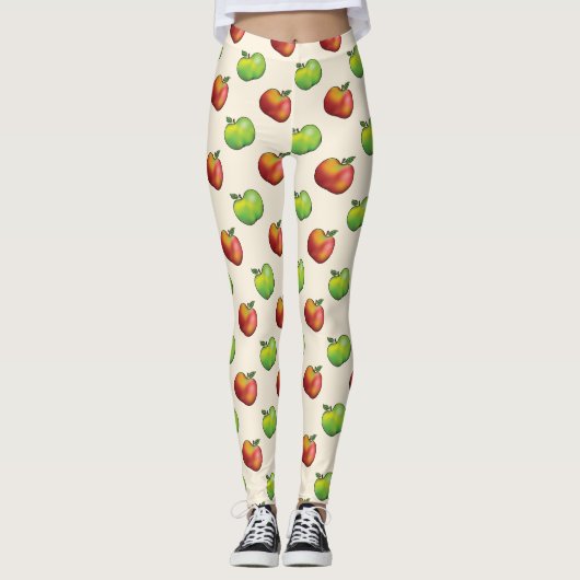 Apfelfruchtmuster aus rotem und grünem Cartoon Leggings (Vorderseite)