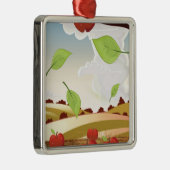 Apfelgartenlandschaft Cartoon Silbernes Ornament (Rechts)
