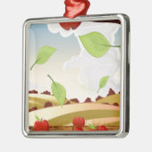 Apfelgartenlandschaft Cartoon Silbernes Ornament (Links)