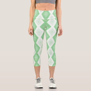Apfelgrün-Diamantmuster Capri Leggings