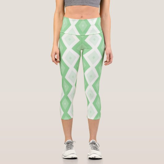 Apfelgrün-Diamantmuster Capri Leggings (Vorderseite)