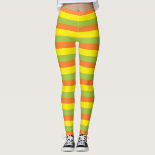 Apfelgrün, Orange und Gelb Streifen Leggings