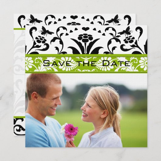 Apfelgrün-schwarze Blase-Damaskus Save the Date Einladung (Vorne/Hinten)