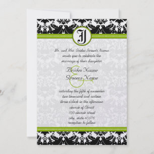 Apfelgrün schwarze Liebesvogel-Damaskus-Hochzeitse Einladung