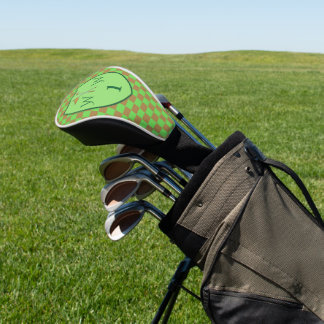 Apfelgrün und braun kariertes Monogramm Golf Headcover