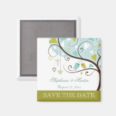 Apfelgrün und Weichblau lieben Vögel Save the Date Magnet (Vorderseite/Rückseite)