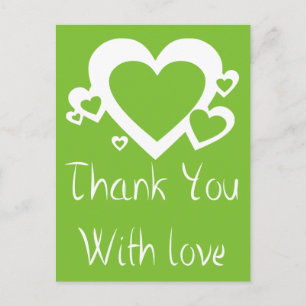 Apfelgrün und Weiß Danke Herzen Liebe Postkarte