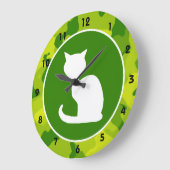 Apfelgrüne Camouflage; Weiße Katze Große Wanduhr (Winkel)