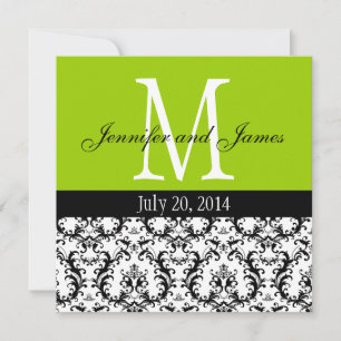 Apfelgrüne Damast-Monogramm-Hochzeitseinladung Einladung