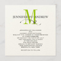Apfelgrüne Sahnemonogramm-Hochzeits-Einladung