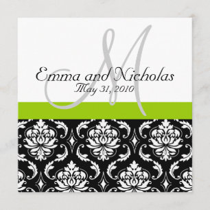 Apfelgrüner Hochzeits-Einladungs-Monogramm-Damast Einladung