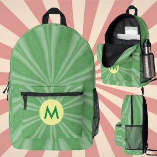 Apfelgrüner Sonnenstrahl-Monogramm-Gelber Kreis Bedruckter Rucksack