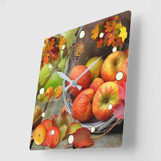 Apfelkörbe Herbstszene Quadratische Wanduhr (Winkel)