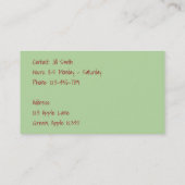 Apfelkuchen Bio Visitenkarte (Rückseite)