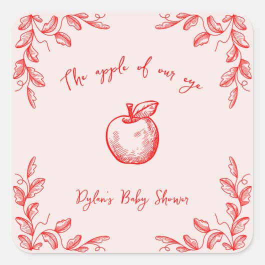 Apfelkuchen mit Handgezogener Fall Baby-Dusche Quadratischer Aufkleber (Vorderseite)
