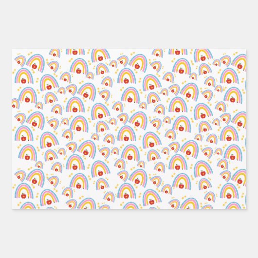 Apfellehrer helle bunt niedliche Wertschätzung Geschenkpapier Set (Vorderseite 2)