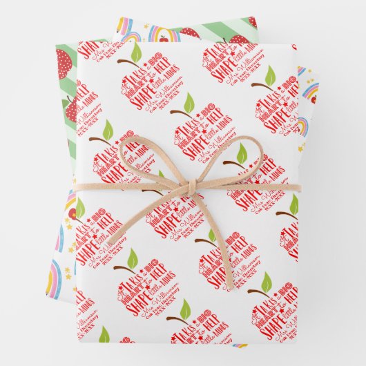 Apfellehrer helle bunt niedliche Wertschätzung Geschenkpapier Set (Beispiel)