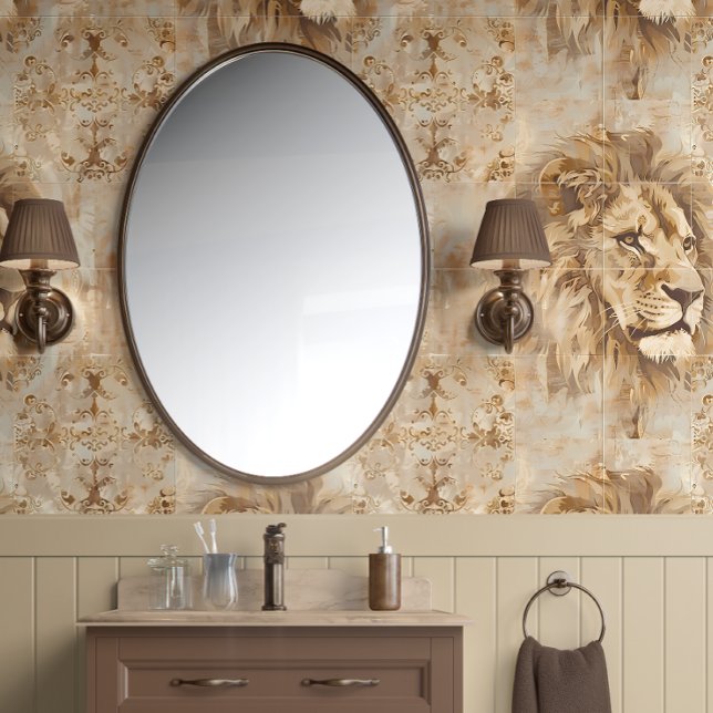 Apfelliion - Beige, Gold, Weiß - Traditionell Tapete (Regal Majesty Lion Peel and Stick Wallpaper)
