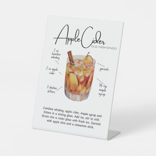 Apfelmost Old-Fashioned Cocktail-Podiumschild Sockelschild (Vorderseite)