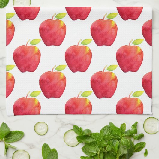 Apfelmuster für Red Watercolor Geschirrtuch (Gefaltet)