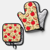Äpfelmuster Ofenhandschuh & Topflappen-Set (Vorderseite/Rückseite)