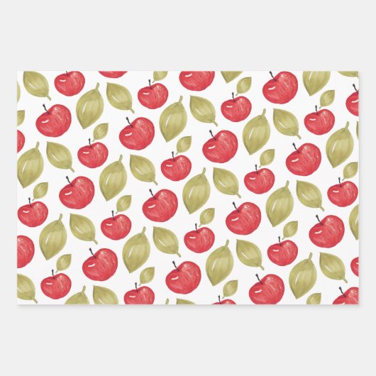 Apfelmuster Wasserfarbe Handlackiert Geschenkpapier Set (Vorderseite 2)