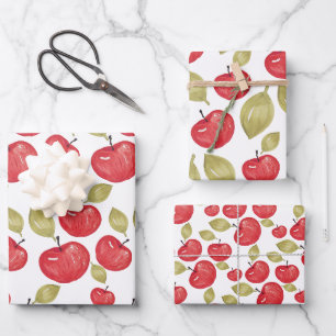Apfelmuster Wasserfarbe Handlackiert Geschenkpapier Set