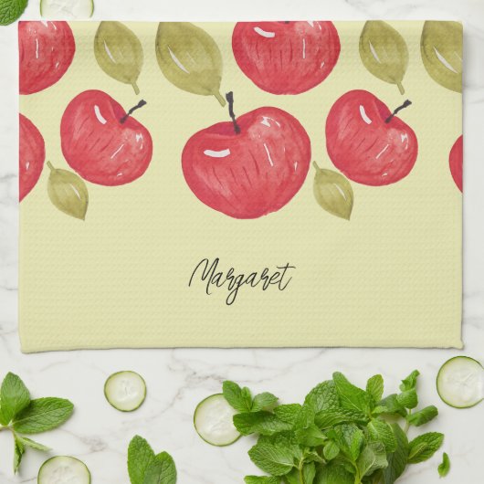 Apfelmuster Wasserfarbe Handlackiert Geschirrtuch (Gefaltet)