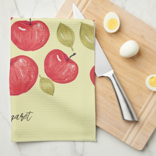 Apfelmuster Wasserfarbe Handlackiert Geschirrtuch (Viertel Falte)