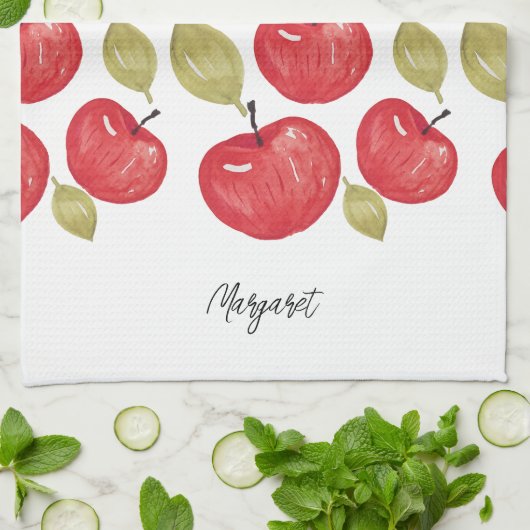 Apfelmuster Wasserfarbe Handlackiert Geschirrtuch (Gefaltet)