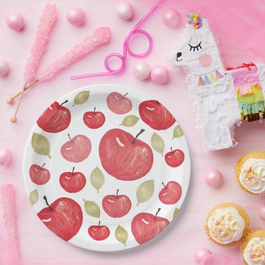Apfelmuster Wasserfarbe Handlackiert Pappteller (Party)