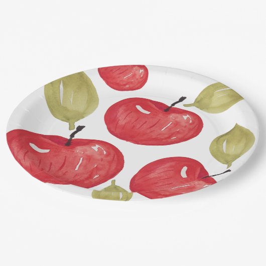 Apfelmuster Wasserfarbe Handlackiert Pappteller (Schrägansicht)