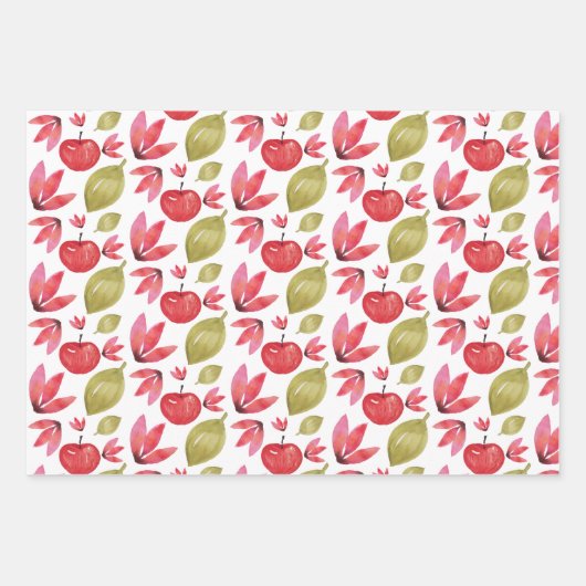 Apfelmuster Wasserfarbe Handlackierte Wrapping Pap Geschenkpapier Set (Vorderseite 2)