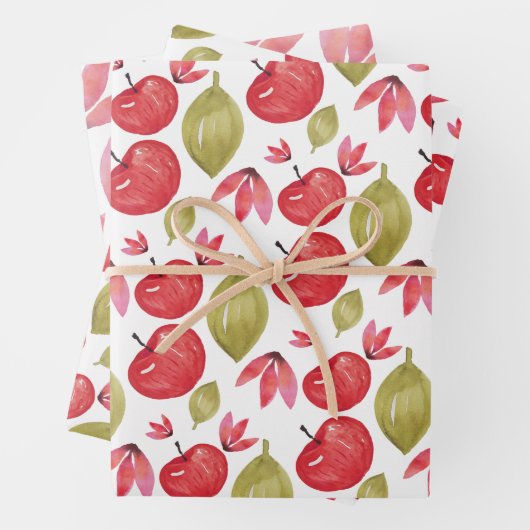 Apfelmuster Wasserfarbe Handlackierte Wrapping Pap Geschenkpapier Set (Beispiel)