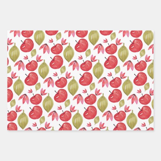 Apfelmuster Wasserfarbe Handlackierte Wrapping Pap Geschenkpapier Set (Vorderseite)