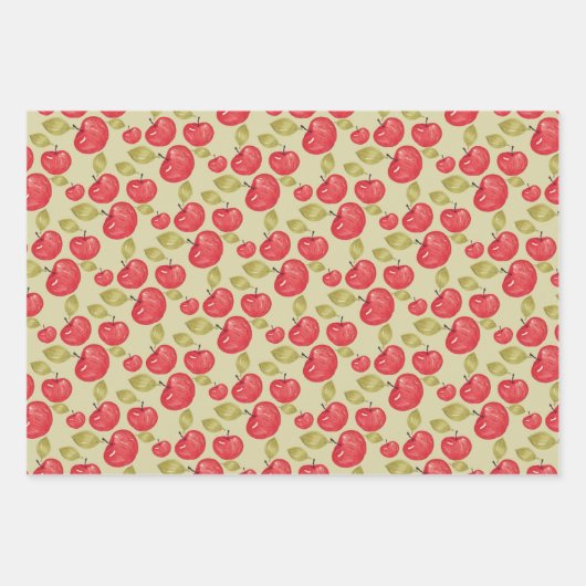 Apfelmuster Wasserfarben Handlackierte Wrapping Geschenkpapier Set (Vorderseite 3)