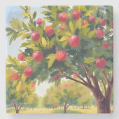 Apfelplantage Herbst Aquarell Steinuntersetzer (Vorderseite)