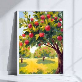 Apfelplantage Herbst Wasserfarben Kunst Poster