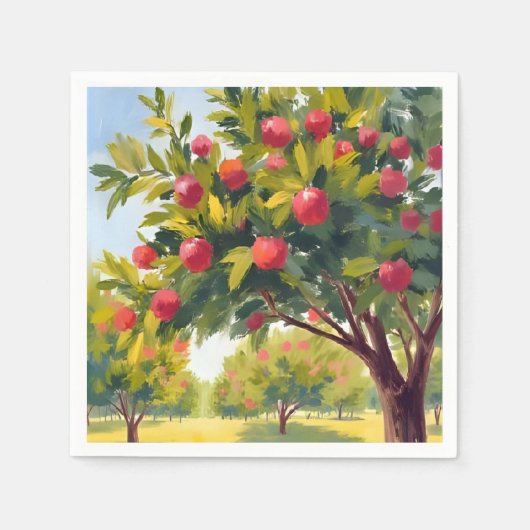 Apfelplantage Herbst Wasserfarben Kunst Serviette (Vorderseite)