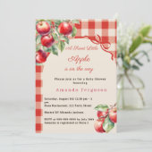 Apfelrotes Gingham-Mädchen Baby Shower Einladung (Stehend Vorderseite)