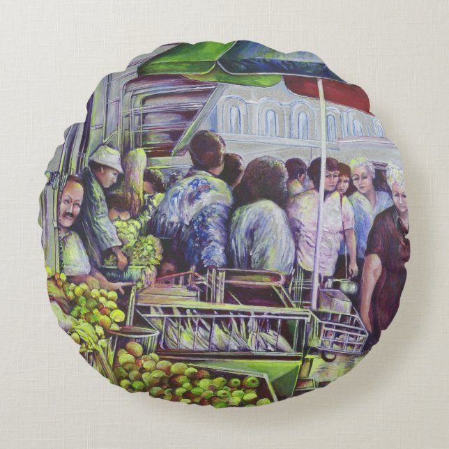 Apfelsinen erfordern Äpfel, Misloc Rundes Kissen (Vorderseite)