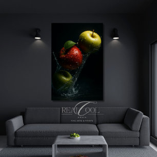 Apfelspritzer im Wasser – Fruchtfotografie Wandkun Poster