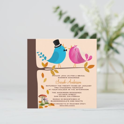 Apfelvögel| Fall-Brautparty Einladung (Stehend Vorderseite)