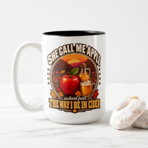 Apfelwein Sie nennt mich Apfel, so wie ich Apfelwe Zweifarbige Tasse